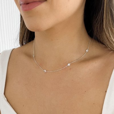 colar de prata choker zirconias glamour pratas