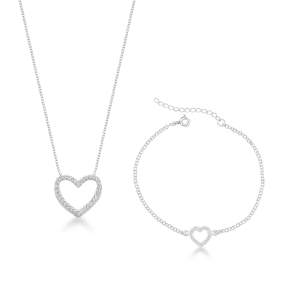 kit colar e pulseira coracao cravejado