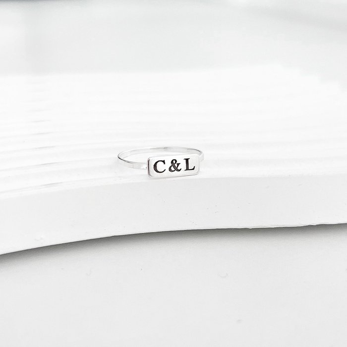 anel plaquinha personalizado nome data prata 925 6