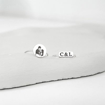 anel plaquinha personalizado nome data prata 925 7