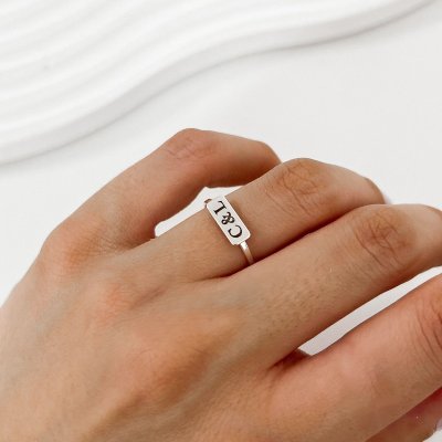 anel plaquinha personalizado nome data prata 925 9