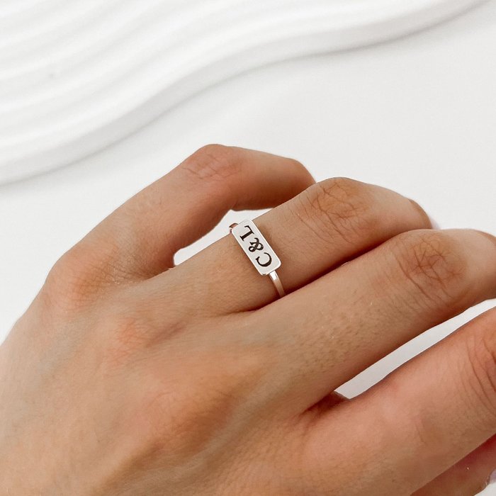 anel plaquinha personalizado nome data prata 925 9