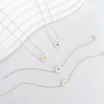 colar margarida em madreperola azul e amarelo prata 925 glamour pratas flor 3