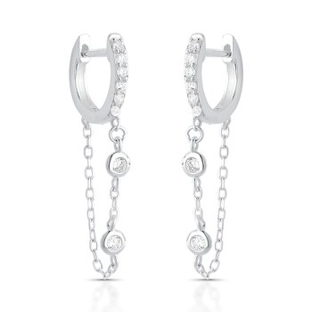 argola corrente cravejada zirconais prata 925