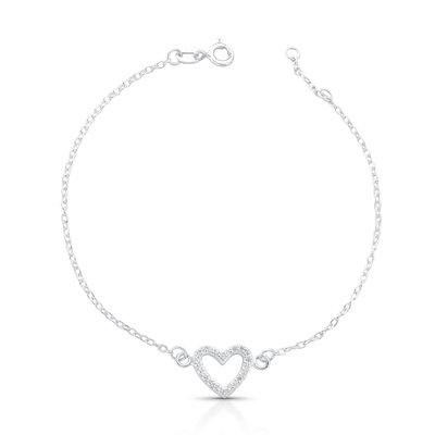 pulseira coracao cravejado prata 925