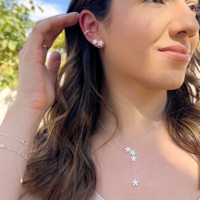 brinco flor cravejada prata 925 glamour pratas 4