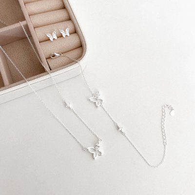 colar pulseira e brinco borboleta com zirconias prata 925 glamour pratas