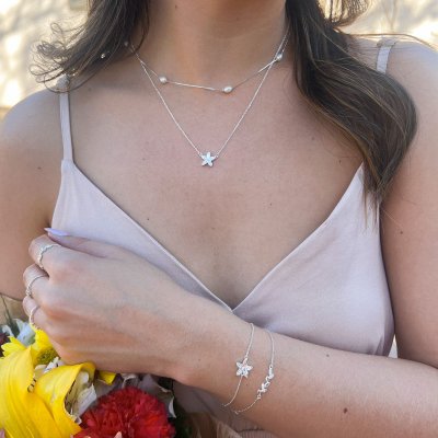 colar e pulseira flor petalas cravejadas e lisas prata 925 glamour pratas 3