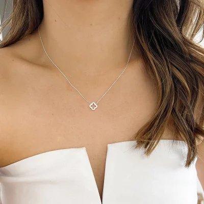 colar trevo cravejado prata 925 2