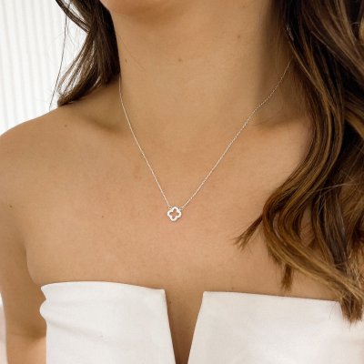 colar trevo cravejado prata 925 3