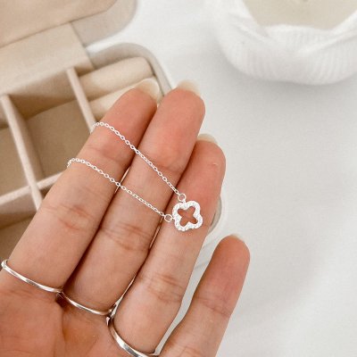 colar trevo cravejado prata 925 1