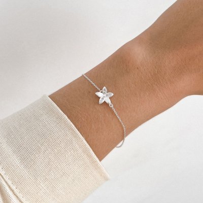 pulseira flor cravejada prata 925
