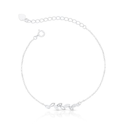 pulseira raminho cravejada e lisa prata 925