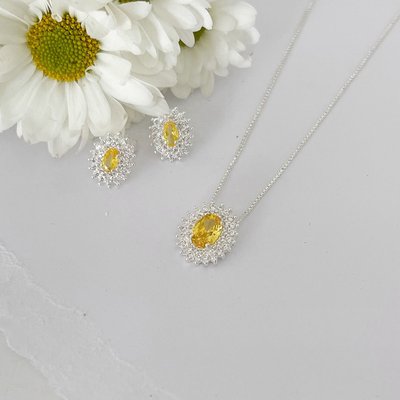 conjunto zirconia amarela colar e brinco cravejado prata 925 glamour pratas 1