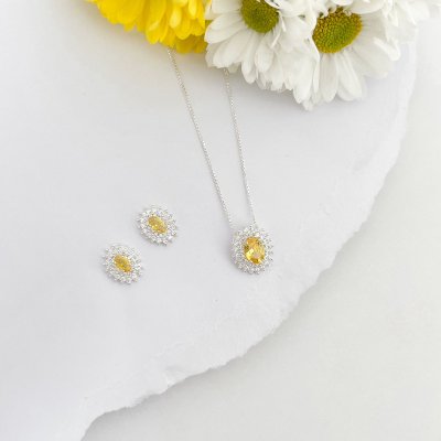 conjunto zirconia amarela colar e brinco cravejado prata 925 glamour pratas 2
