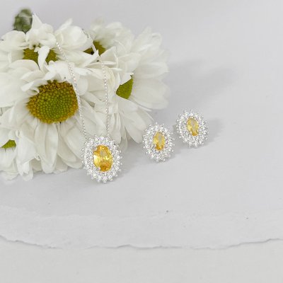 conjunto zirconia amarela colar e brinco cravejado prata 925 glamour pratas 3