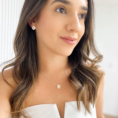 conjunto zirconia amarela colar e brinco cravejado prata 925 glamour pratas 4