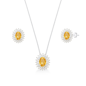 conjunto zirconia amarela colar e brinco cravejado prata 925 glamour pratas 1