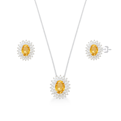 conjunto zirconia amarela colar e brinco cravejado prata 925 glamour pratas 1