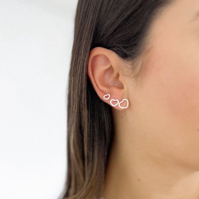 trio brinco coracao vazado prata