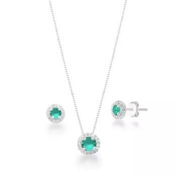 conjunto colar e brinco redondo cravejado turmalina prata 925 2