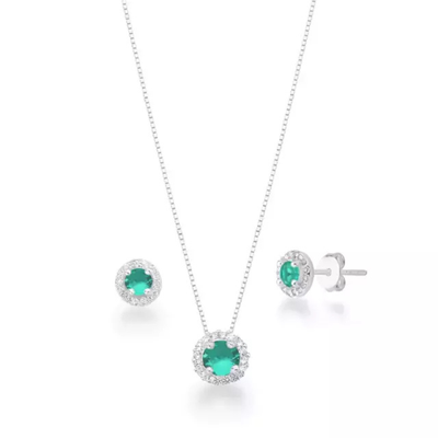 conjunto colar e brinco redondo cravejado turmalina prata 925 2