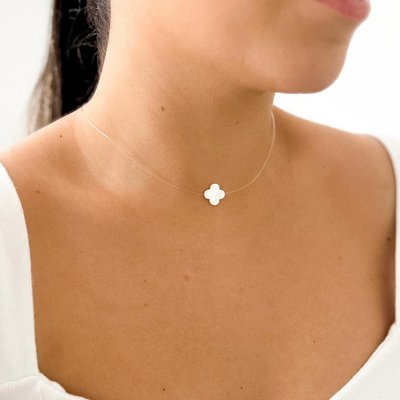 colar fio nylon trevo madreperola prata 925 1