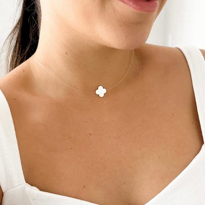 colar fio nylon trevo madreperola prata 925 2