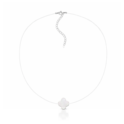 colar fio nylon trevo madreperola prata 925 1